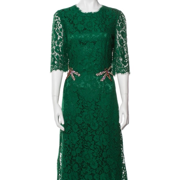 Dolce & Gabbana Dragonfly-Embellished Lace Midi Dress Gorgeous Classic - Picture 3 of 11